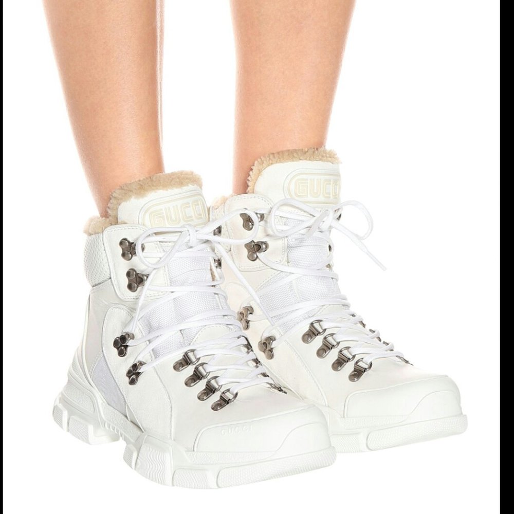 Gucci Flashtrek White Shearling Boots size 37.5 Excellent!